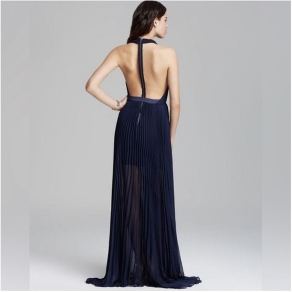 Alice‎ + Olivia Maxi Dress Women 6 Navy Navy Pleated Open Back Gown Bergdorf - Picture 3 of 11